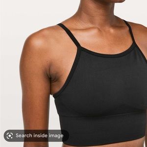 lululemon ebb to street long line bra in black, size 4
